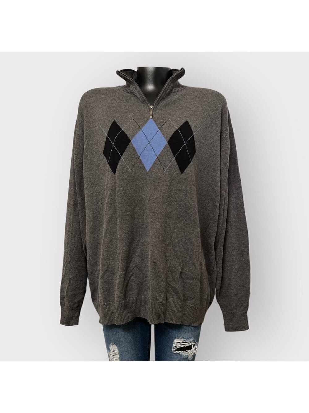 5/$25 ⭐️ Pronto Uomo VTG Argyle 1/4 Zip-Up Lightweight Sweater XL Mens Preppy